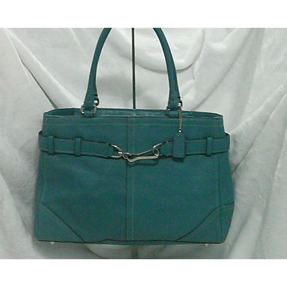 Coach Vintage Y2K Hamptons Executive Teal Leather Satchel Tote Handbag